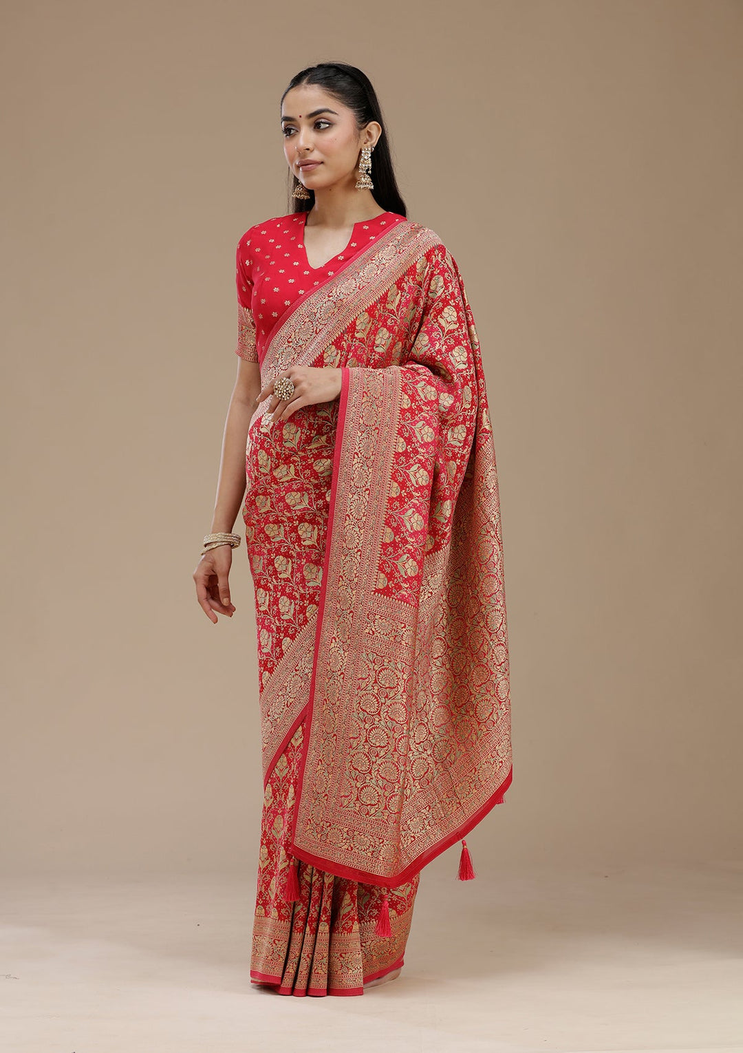 Rani Pink Banarasi Silk Saree_koskii