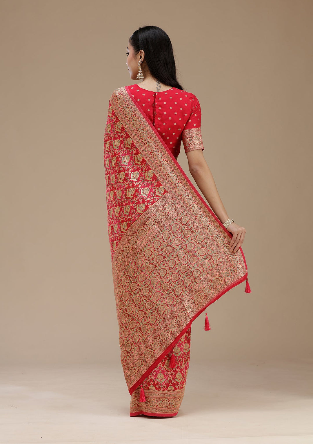 Rani Pink Banarasi Silk Saree_koskii