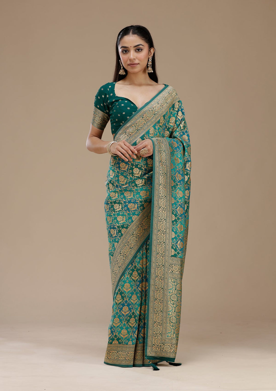 Turquoise Blue Banarasi Silk Saree_koskii