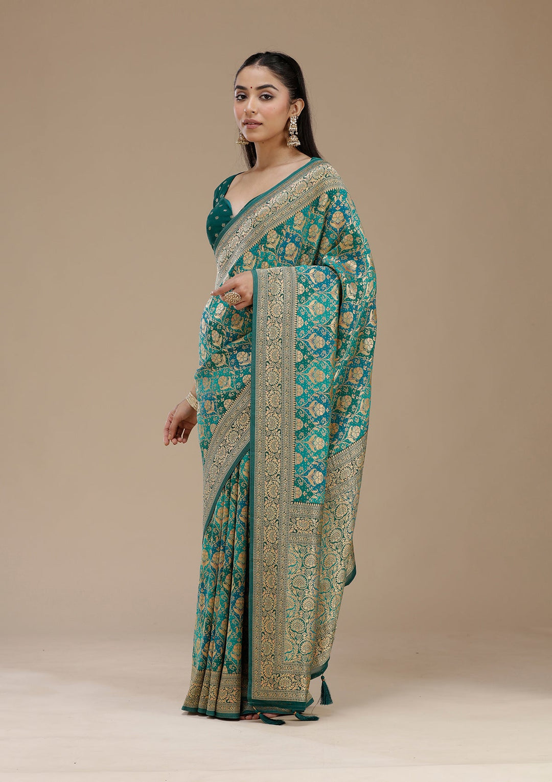 Turquoise Blue Banarasi Silk Saree_koskii