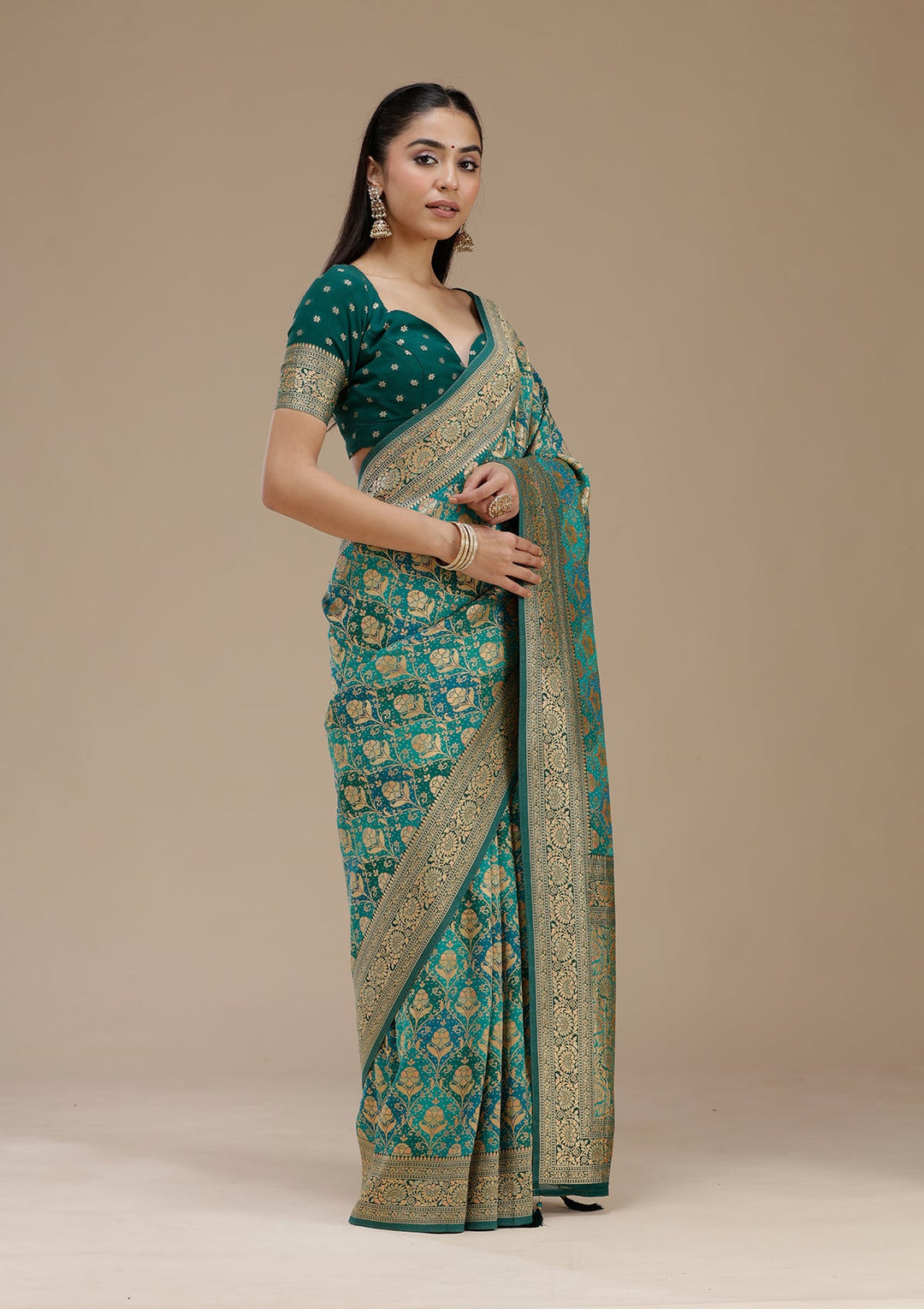 Turquoise Blue Banarasi Silk Saree_koskii