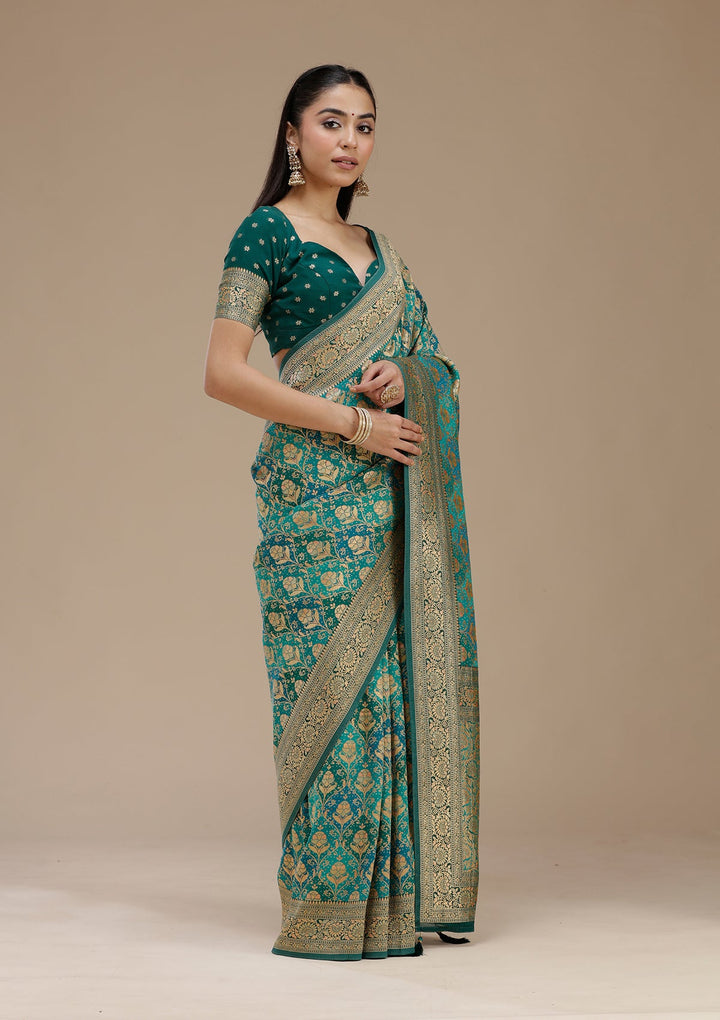 Turquoise Blue Banarasi Silk Saree_koskii