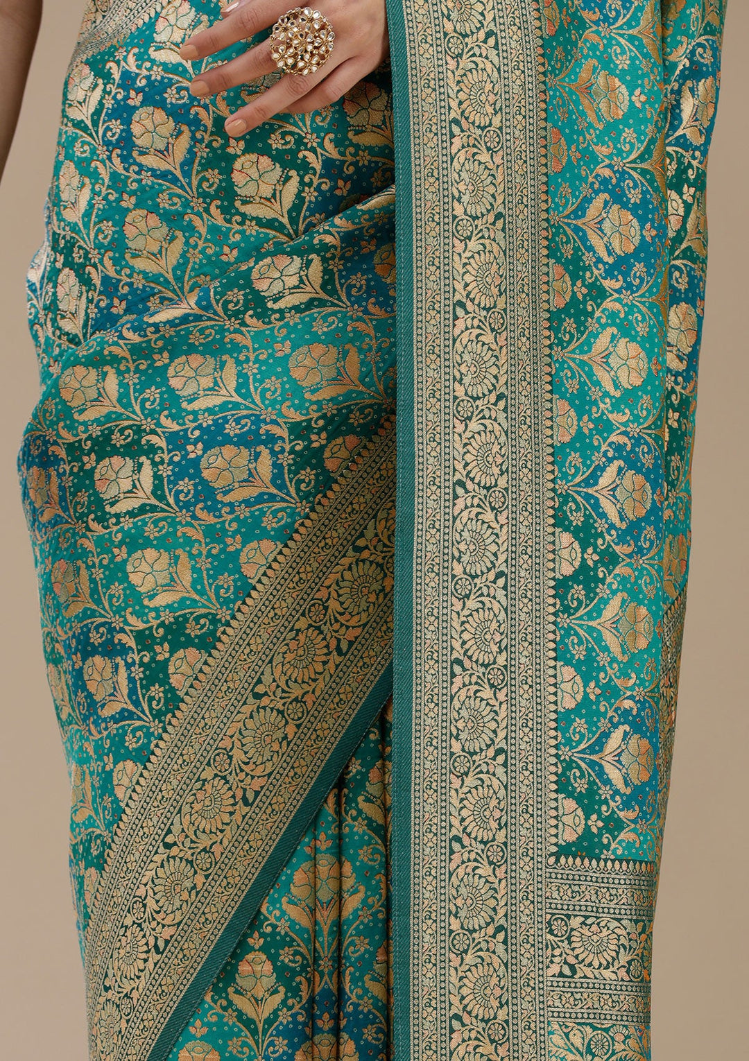 Turquoise Blue Banarasi Silk Saree_koskii