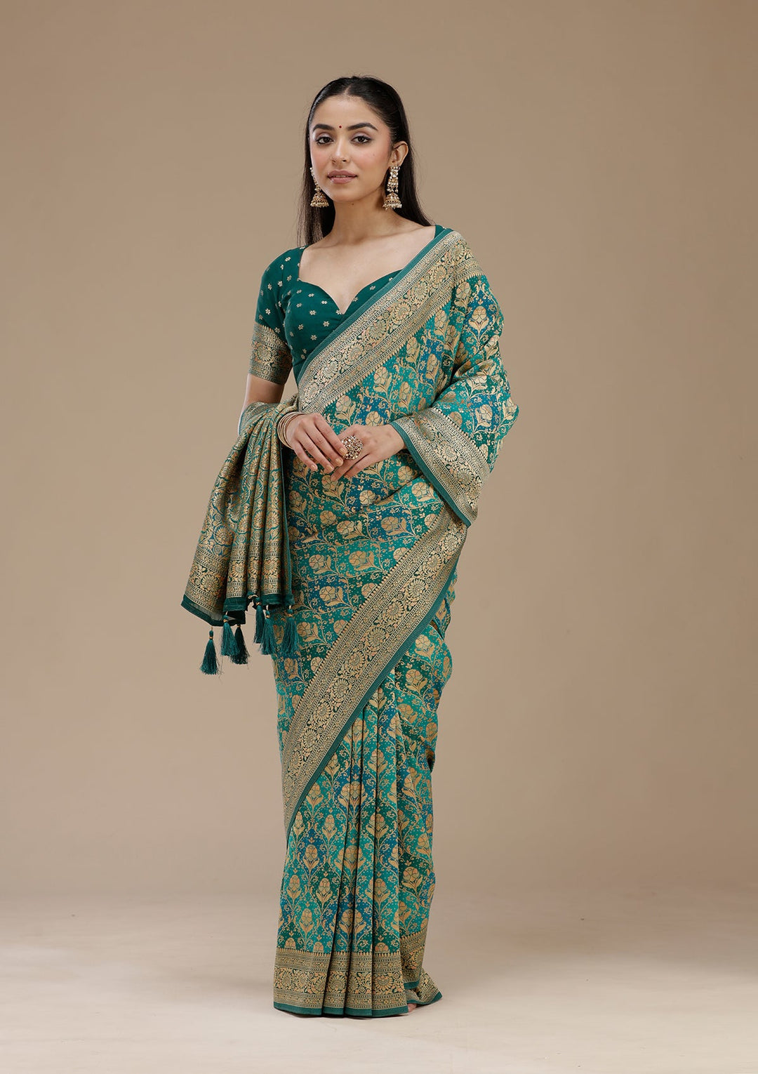 Turquoise Blue Banarasi Silk Saree_koskii