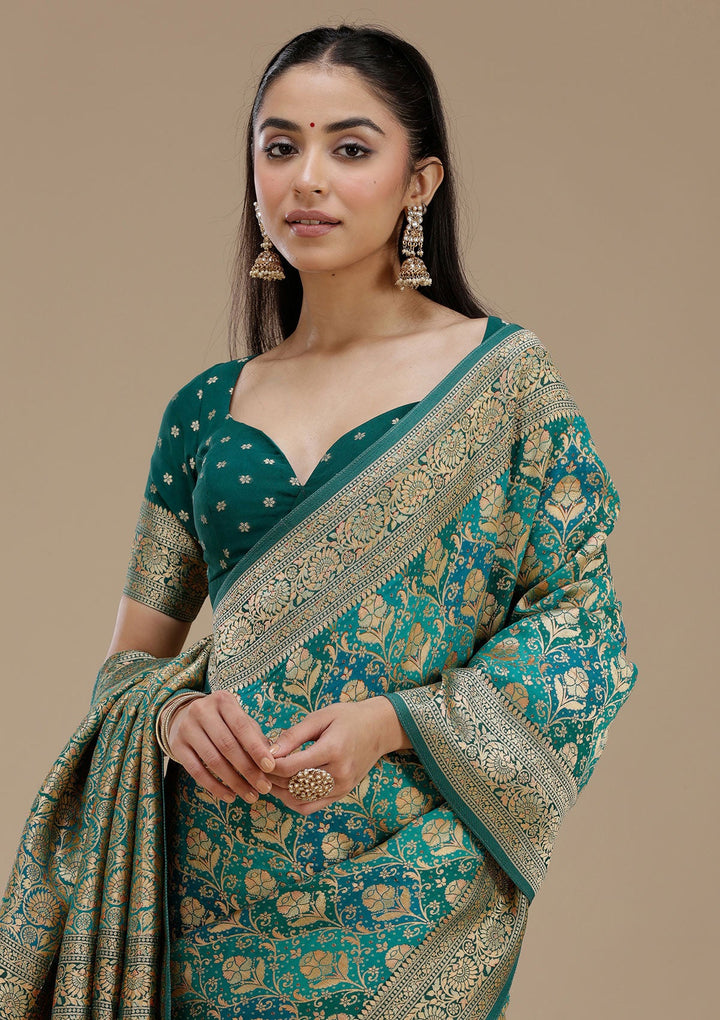 Turquoise Blue Banarasi Silk Saree_koskii