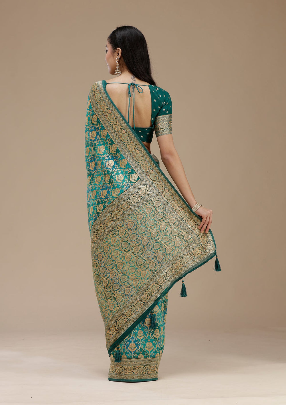 Turquoise Blue Banarasi Silk Saree_koskii