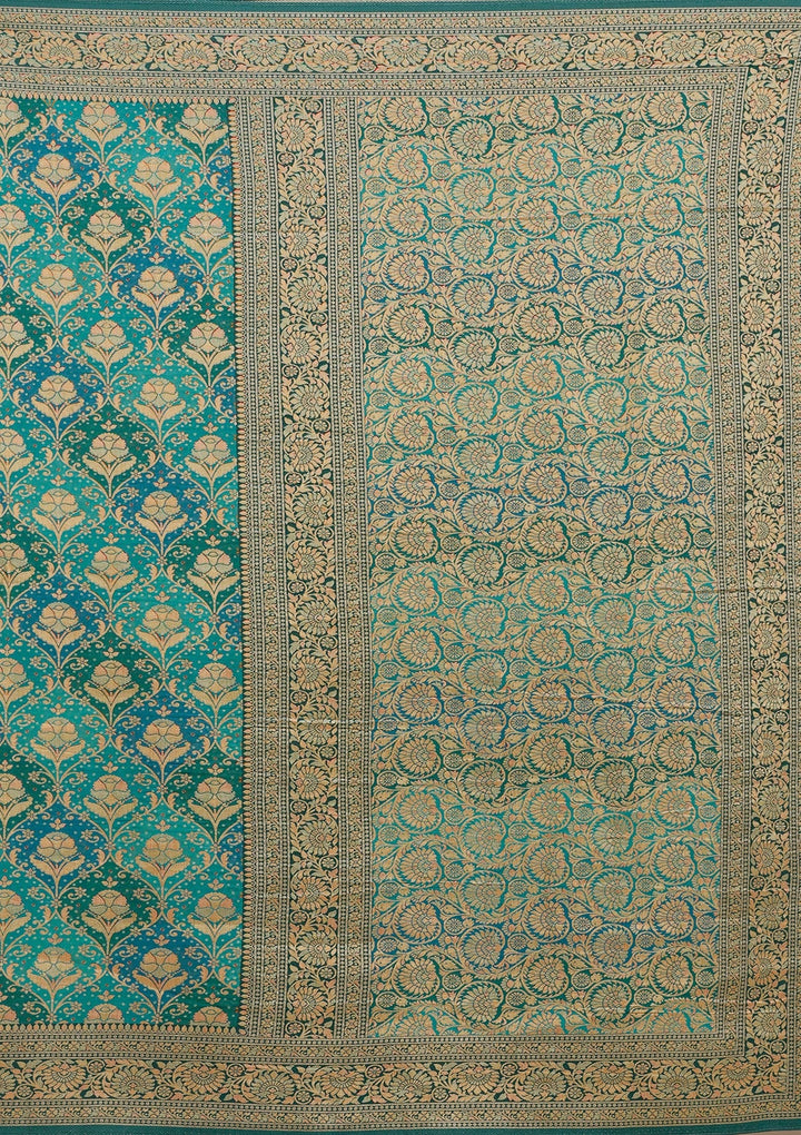 Turquoise Blue Banarasi Silk Saree_koskii