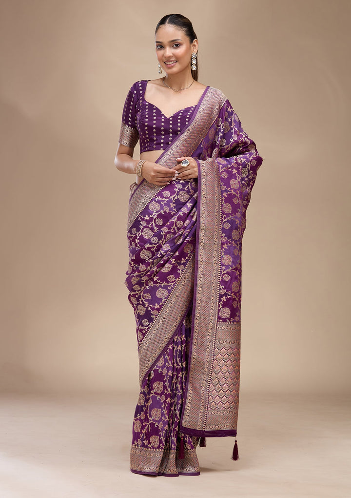 Purple Zariwork (Gold) Art Silk Saree
