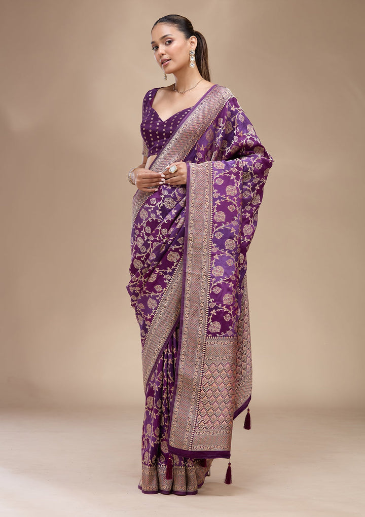 Purple Zariwork (Gold) Art Silk Saree