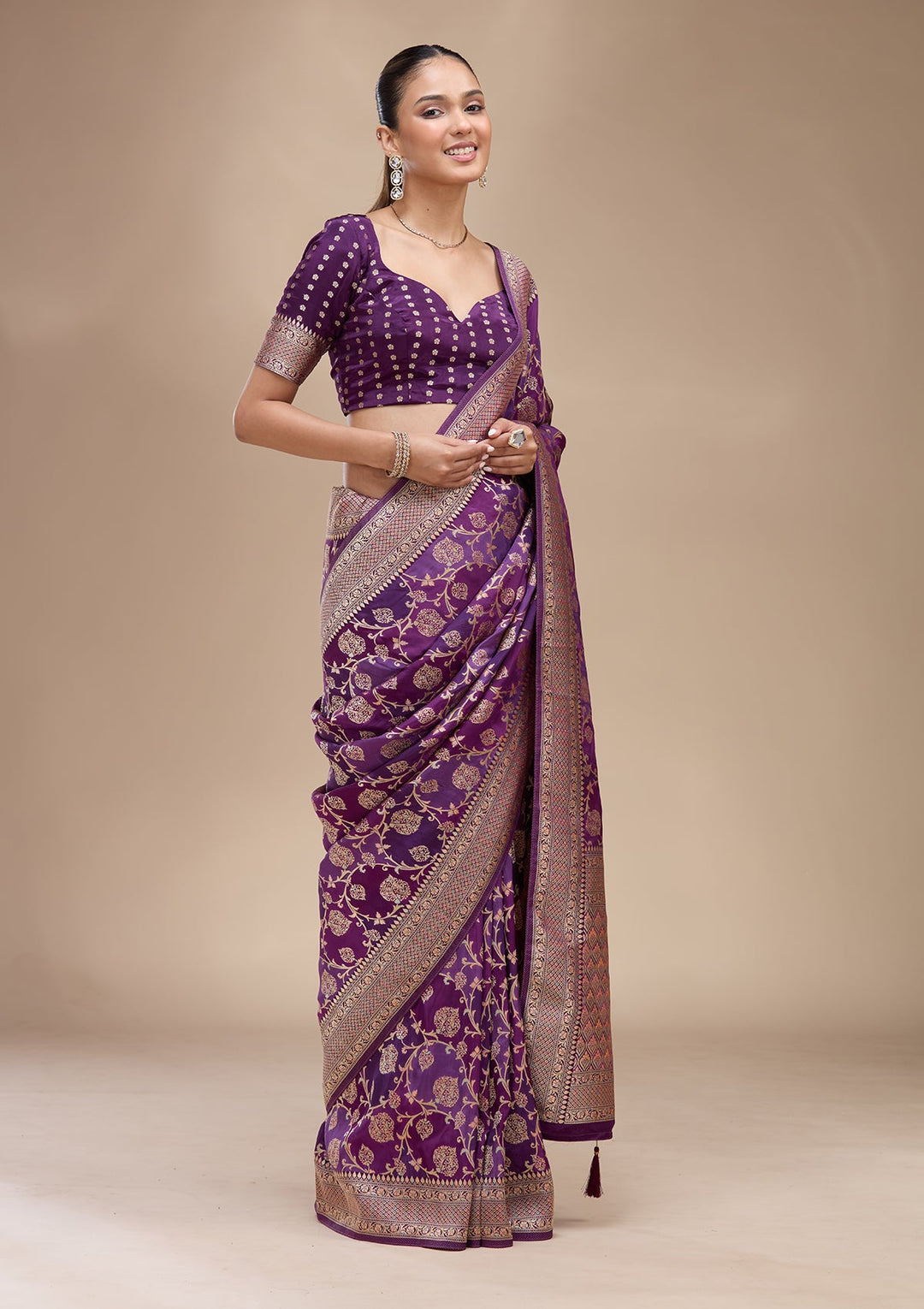 Purple Zariwork (Gold) Art Silk Saree