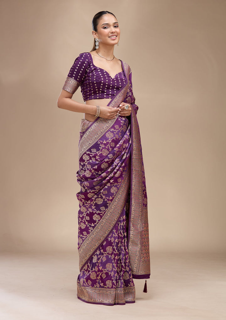 Purple Zariwork (Gold) Art Silk Saree