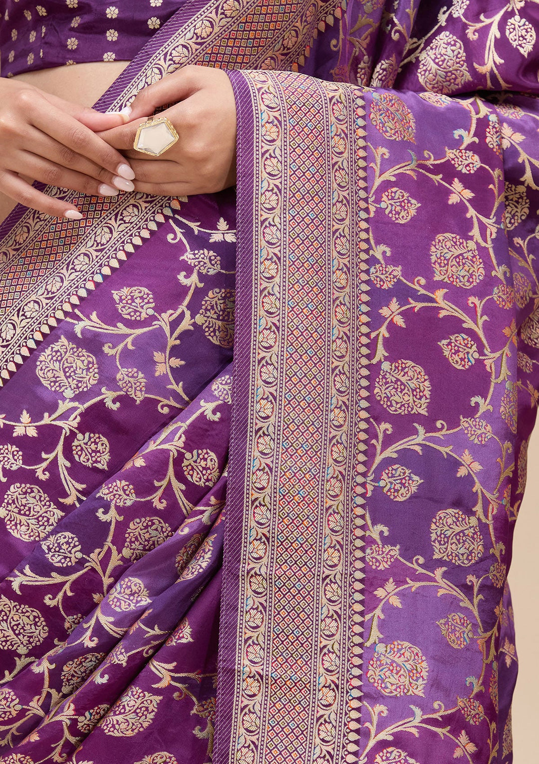 Purple Zariwork (Gold) Art Silk Saree