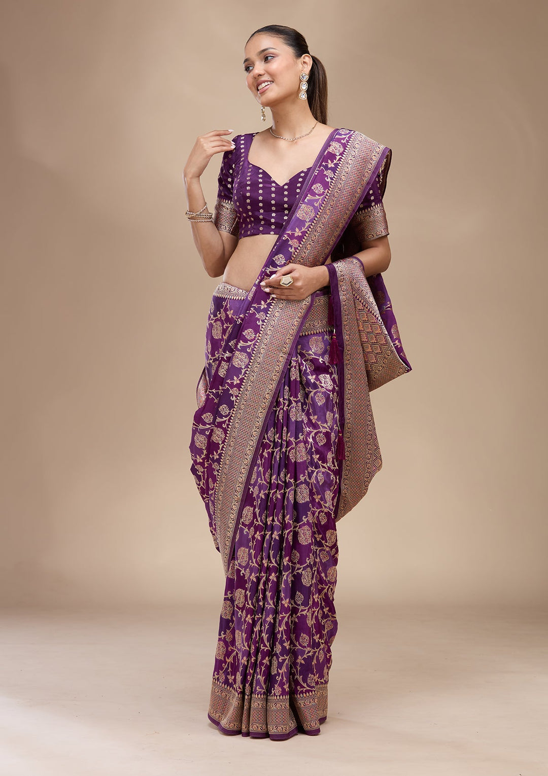 Purple Zariwork (Gold) Art Silk Saree