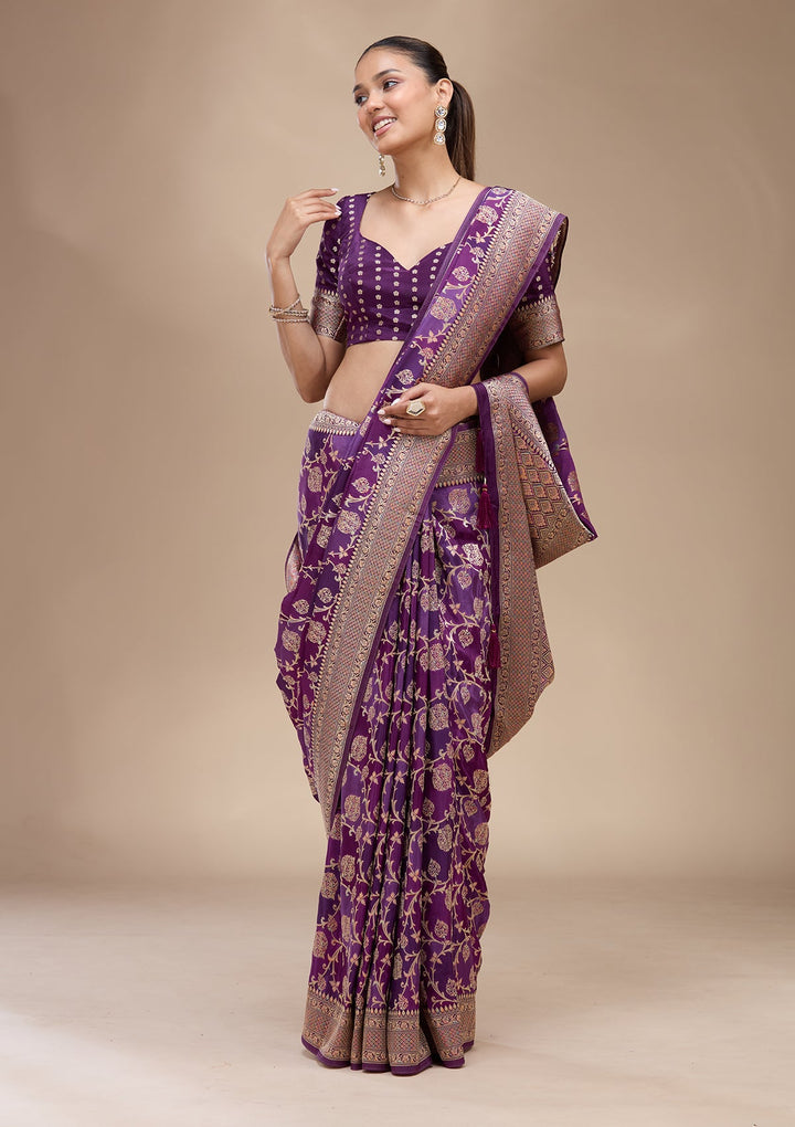 Purple Zariwork (Gold) Art Silk Saree