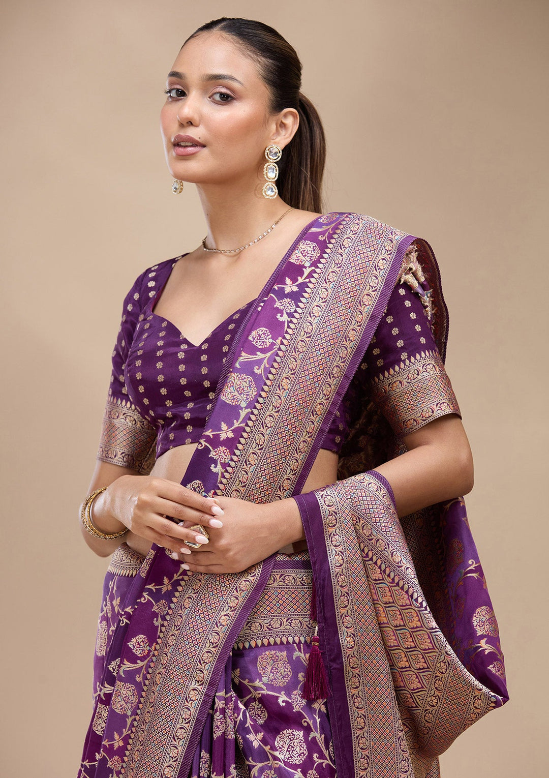 Purple Zariwork (Gold) Art Silk Saree