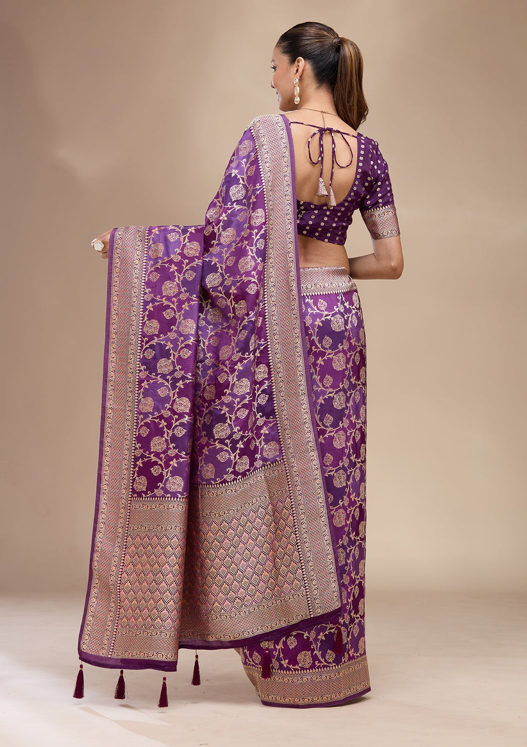 Purple Zariwork (Gold) Art Silk Saree