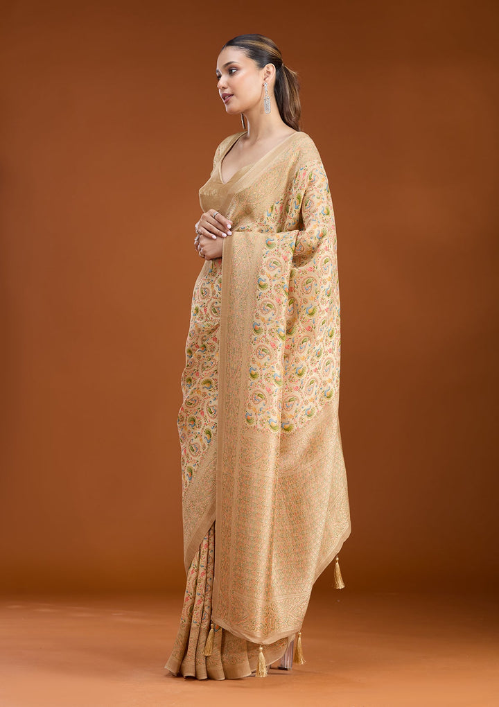 Beige Zariwork (Gold) Art Silk Saree