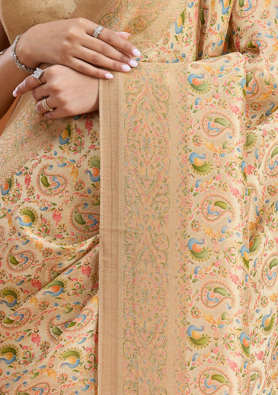 Beige Zariwork (Gold) Art Silk Saree