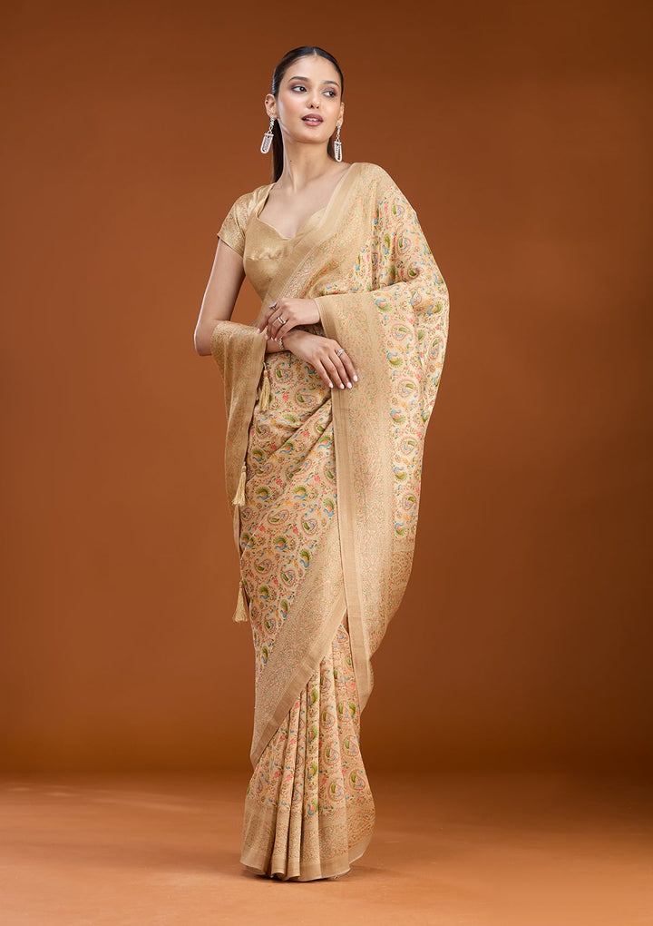 Beige Zariwork (Gold) Art Silk Saree