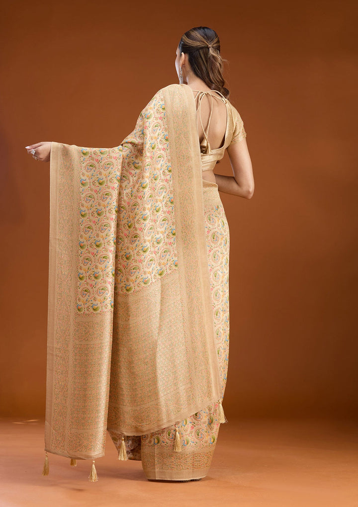 Beige Zariwork (Gold) Art Silk Saree