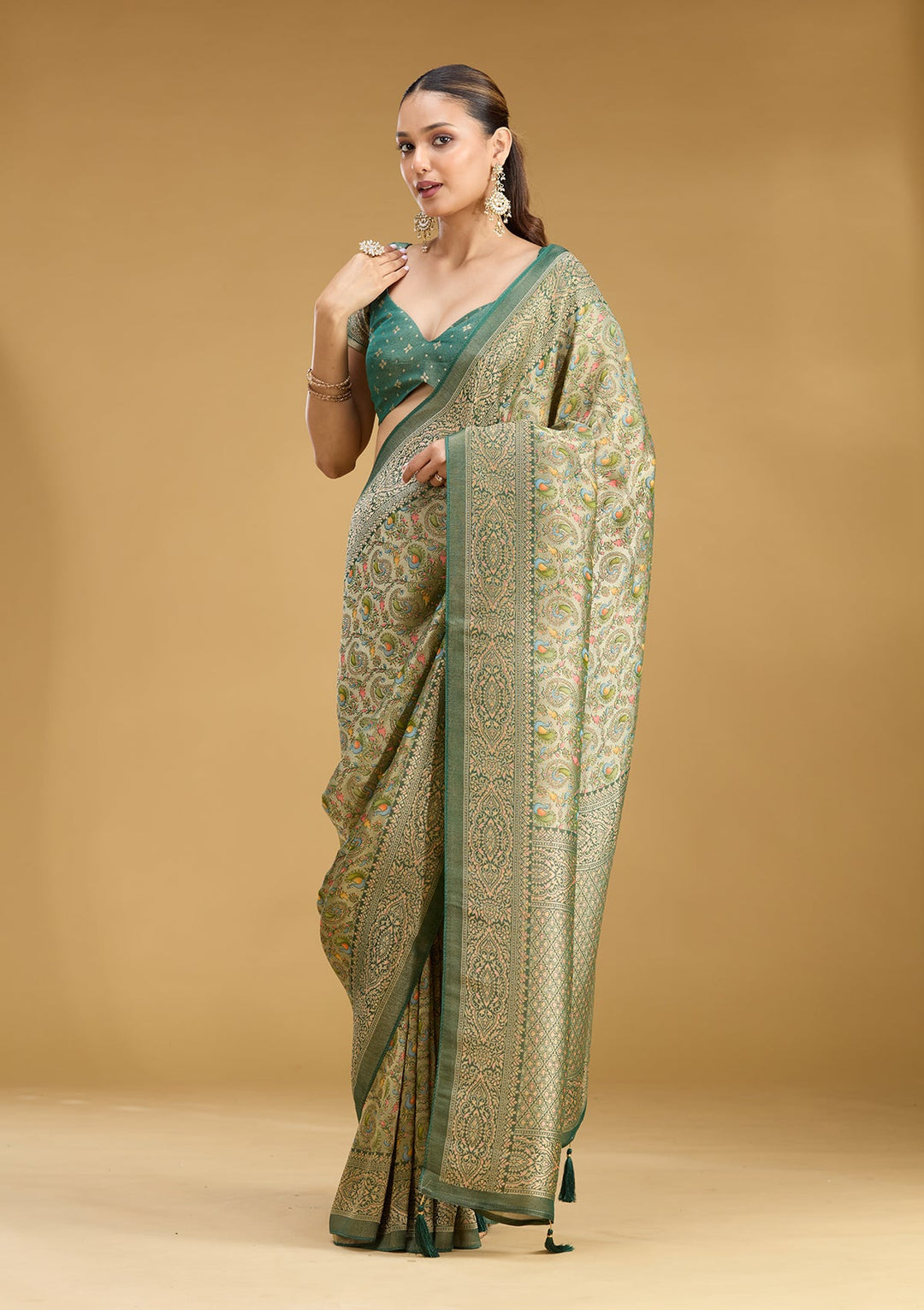 Mehendi Zariwork (Gold) Art Silk Saree