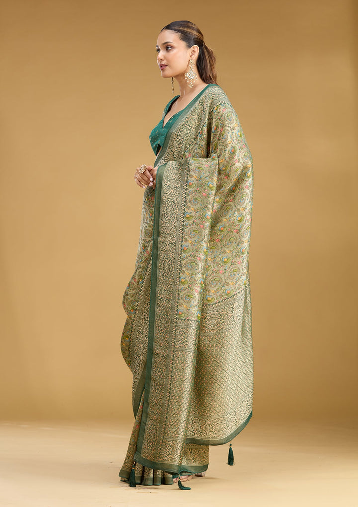 Mehendi Zariwork (Gold) Art Silk Saree