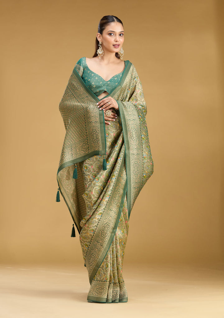 Mehendi Zariwork (Gold) Art Silk Saree