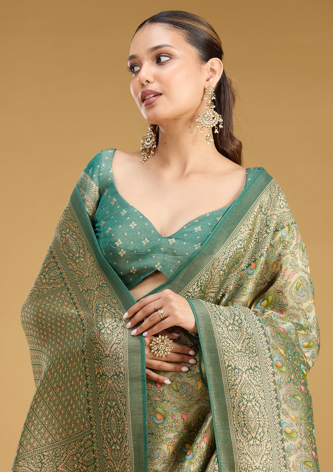 Mehendi Zariwork (Gold) Art Silk Saree