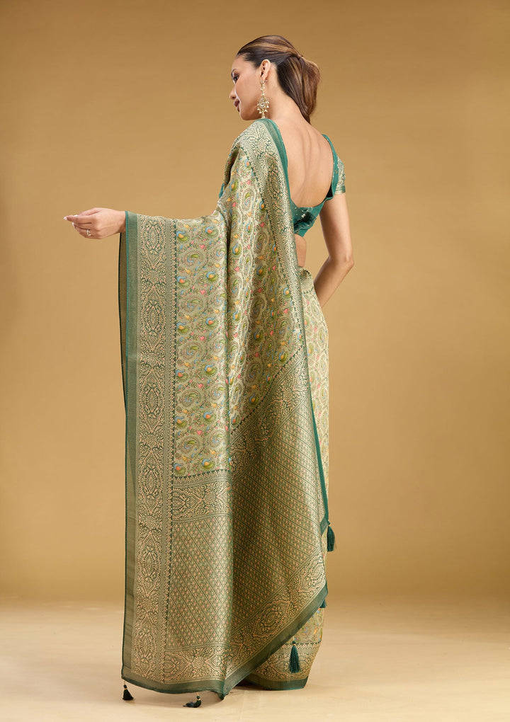 Mehendi Zariwork (Gold) Art Silk Saree