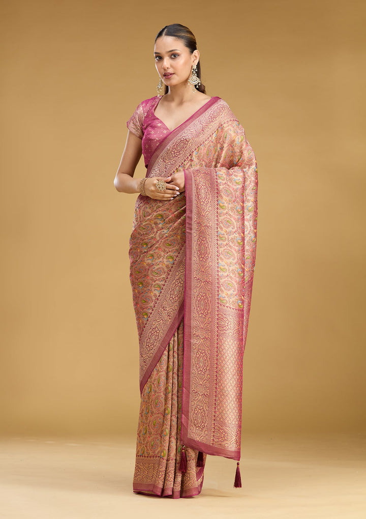Wine Zariwork (Gold) Art Silk Saree