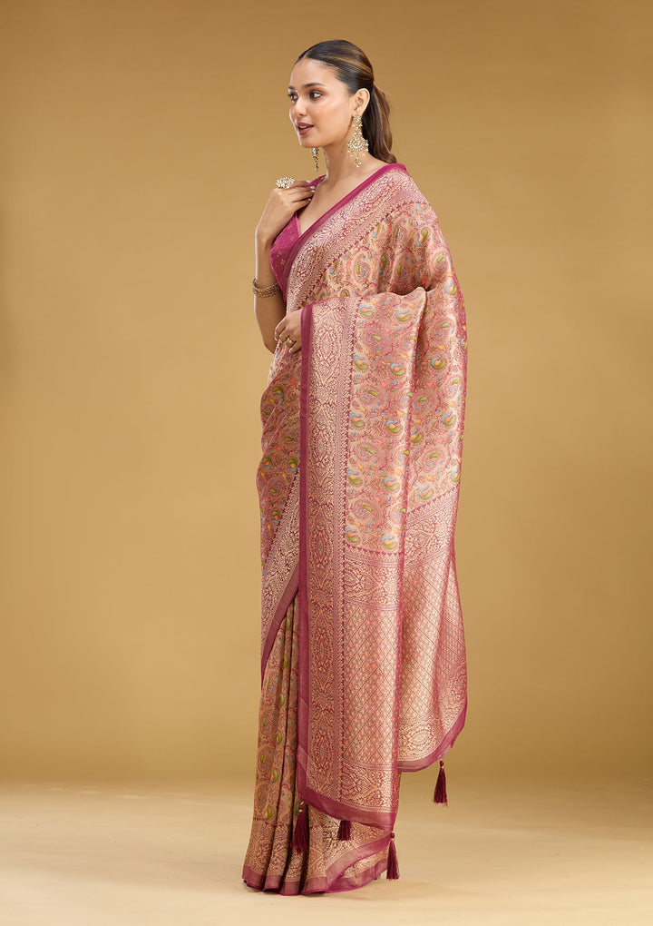 Wine Zariwork (Gold) Art Silk Saree