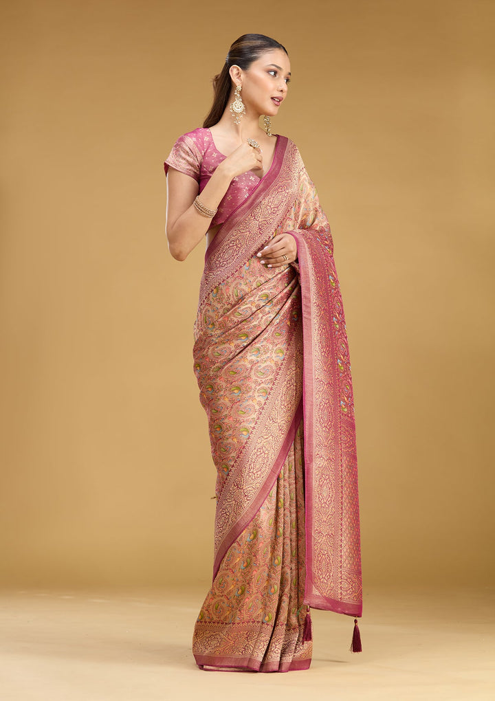 Wine Zariwork (Gold) Art Silk Saree