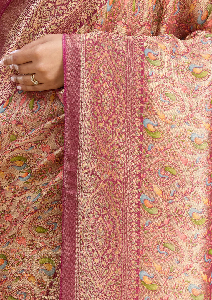 Wine Zariwork (Gold) Art Silk Saree
