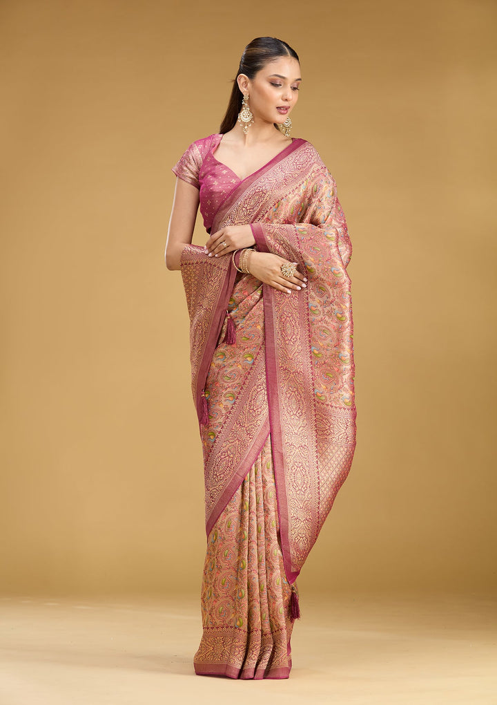 Wine Zariwork (Gold) Art Silk Saree