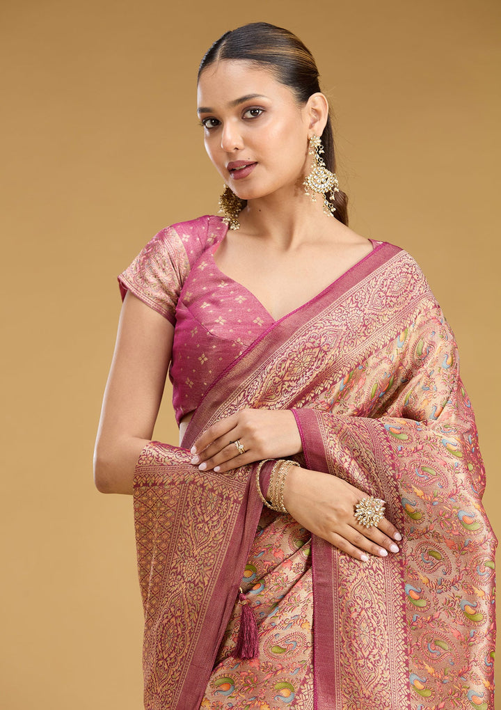 Wine Zariwork (Gold) Art Silk Saree