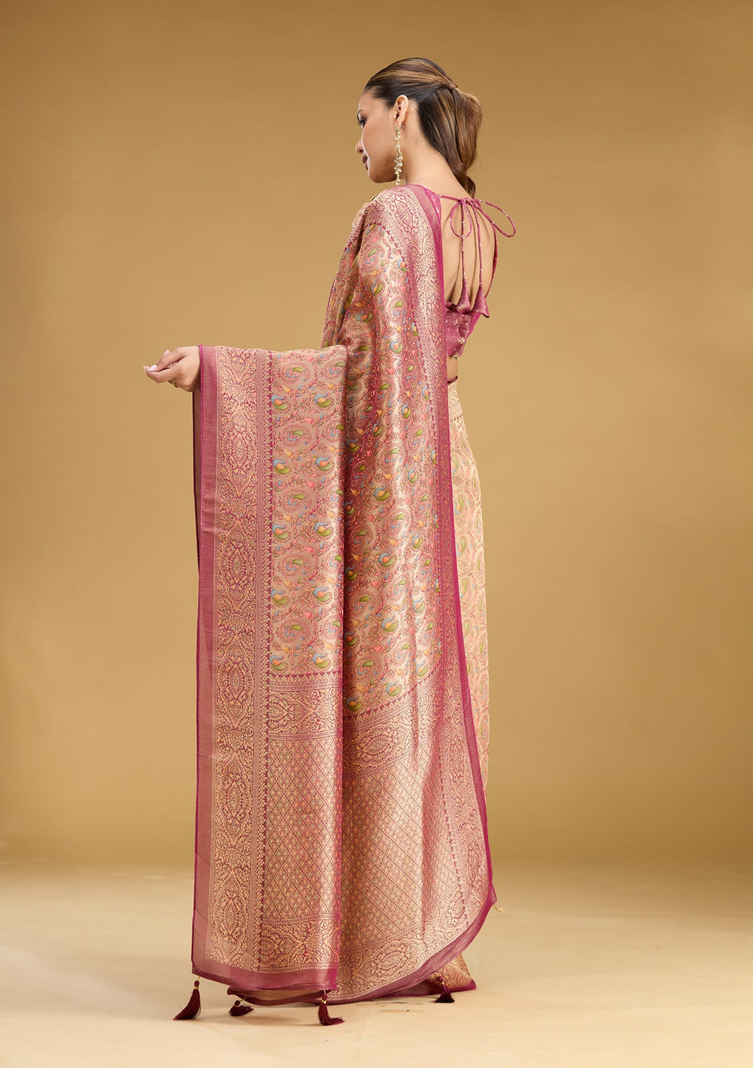 Wine Zariwork (Gold) Art Silk Saree