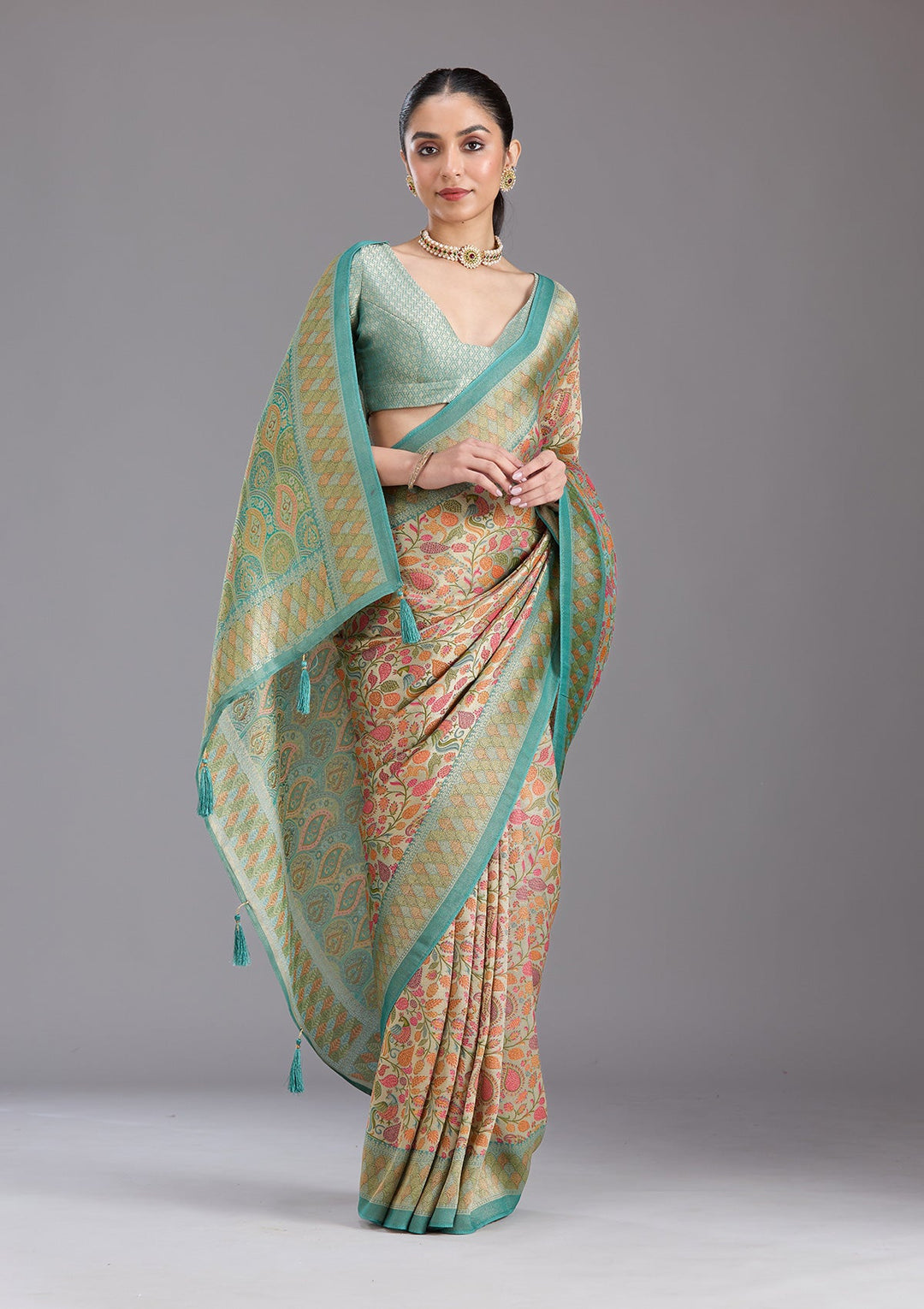 Sea Green Banarasi Silk Saree-koskii