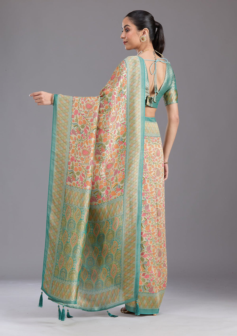 Sea Green Banarasi Silk Saree-koskii