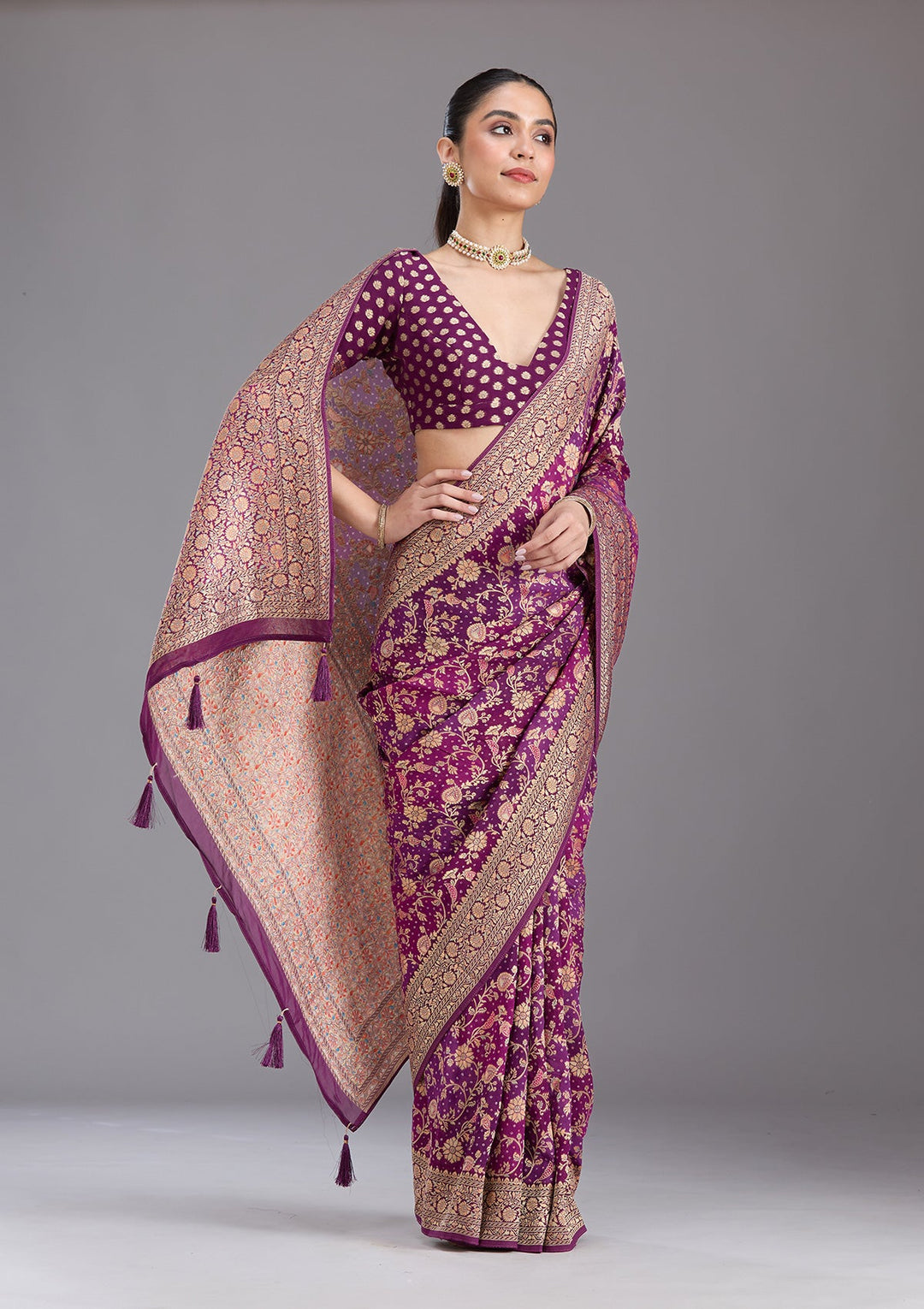 Purple Banarasi Silk Saree-koskii