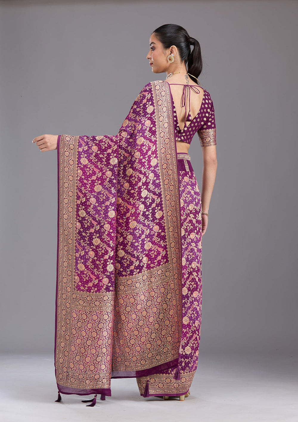 Purple Banarasi Silk Saree-koskii