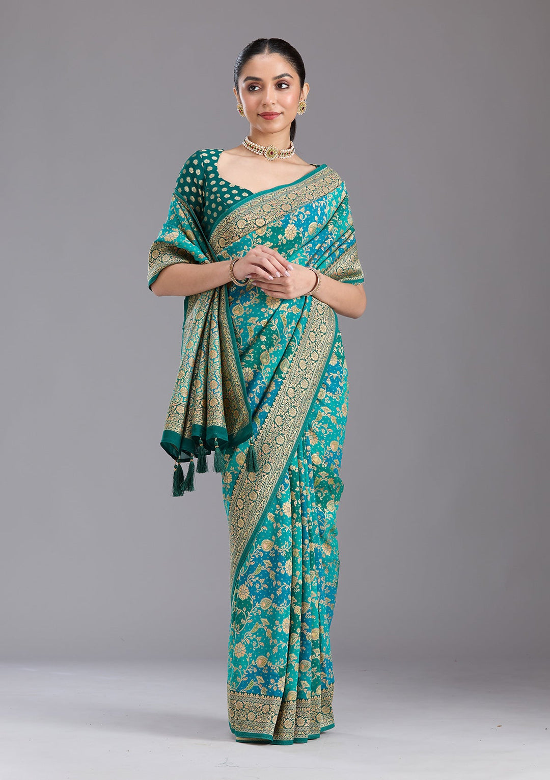 Rama Green Banarasi Silk Saree-koskii
