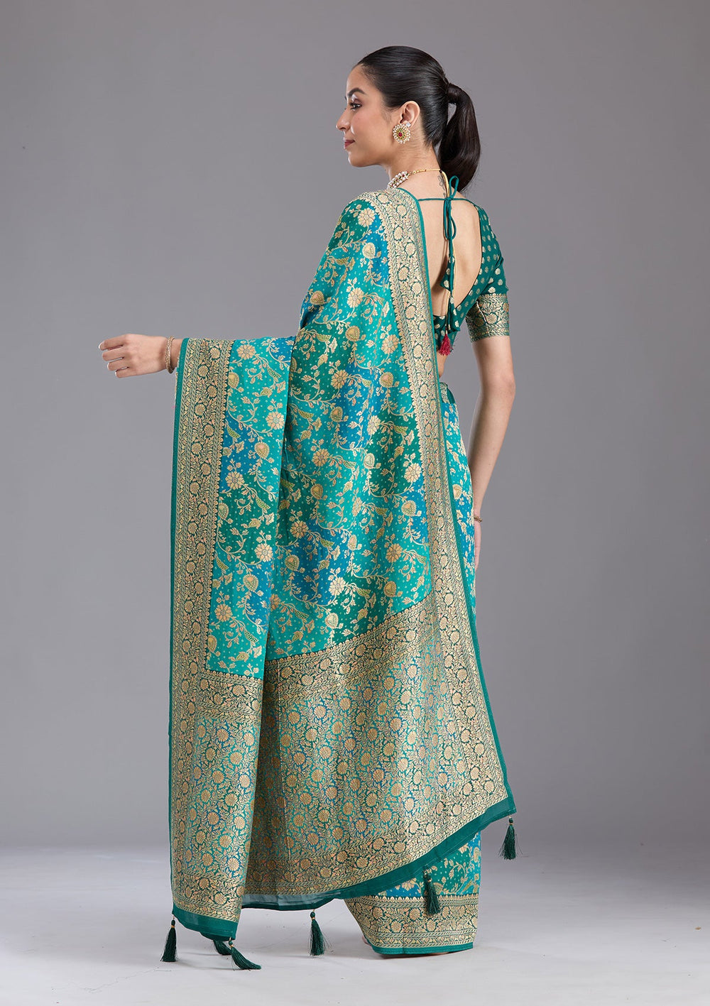 Rama Green Banarasi Silk Saree-koskii