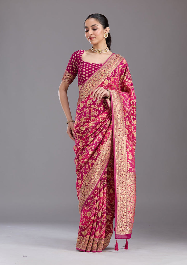 Rani Pink Banarasi Silk Saree-koskii