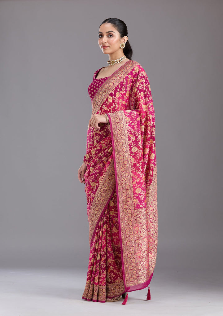 Rani Pink Banarasi Silk Saree-koskii