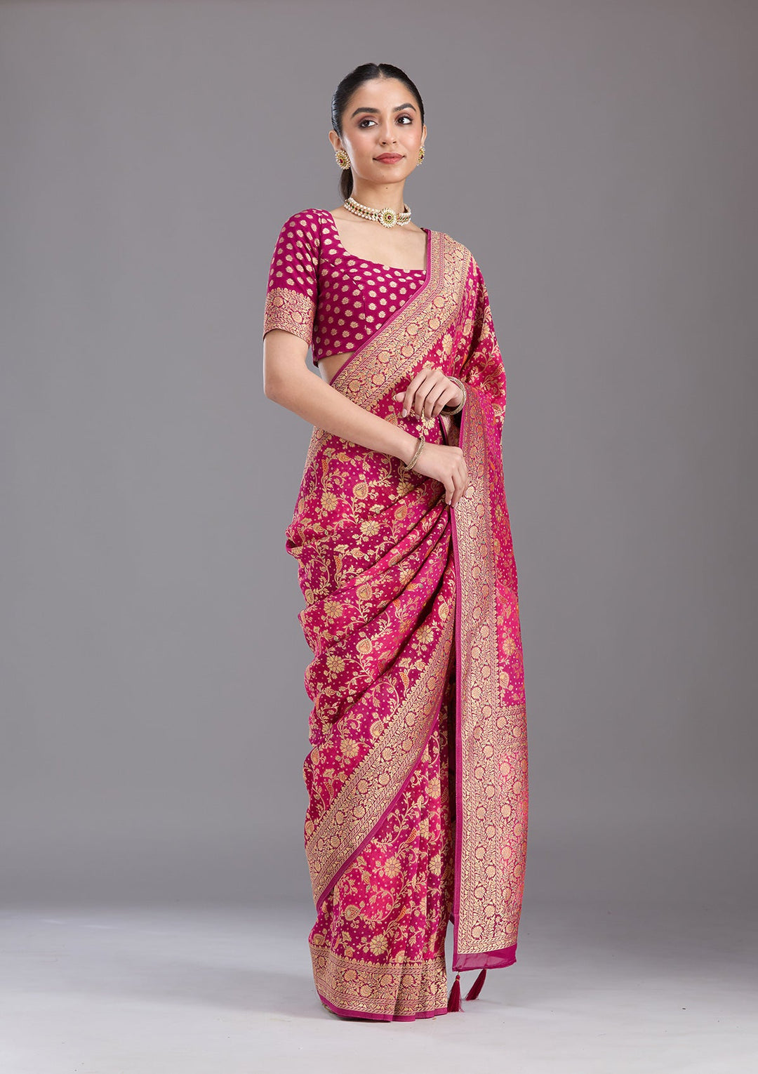 Rani Pink Banarasi Silk Saree-koskii