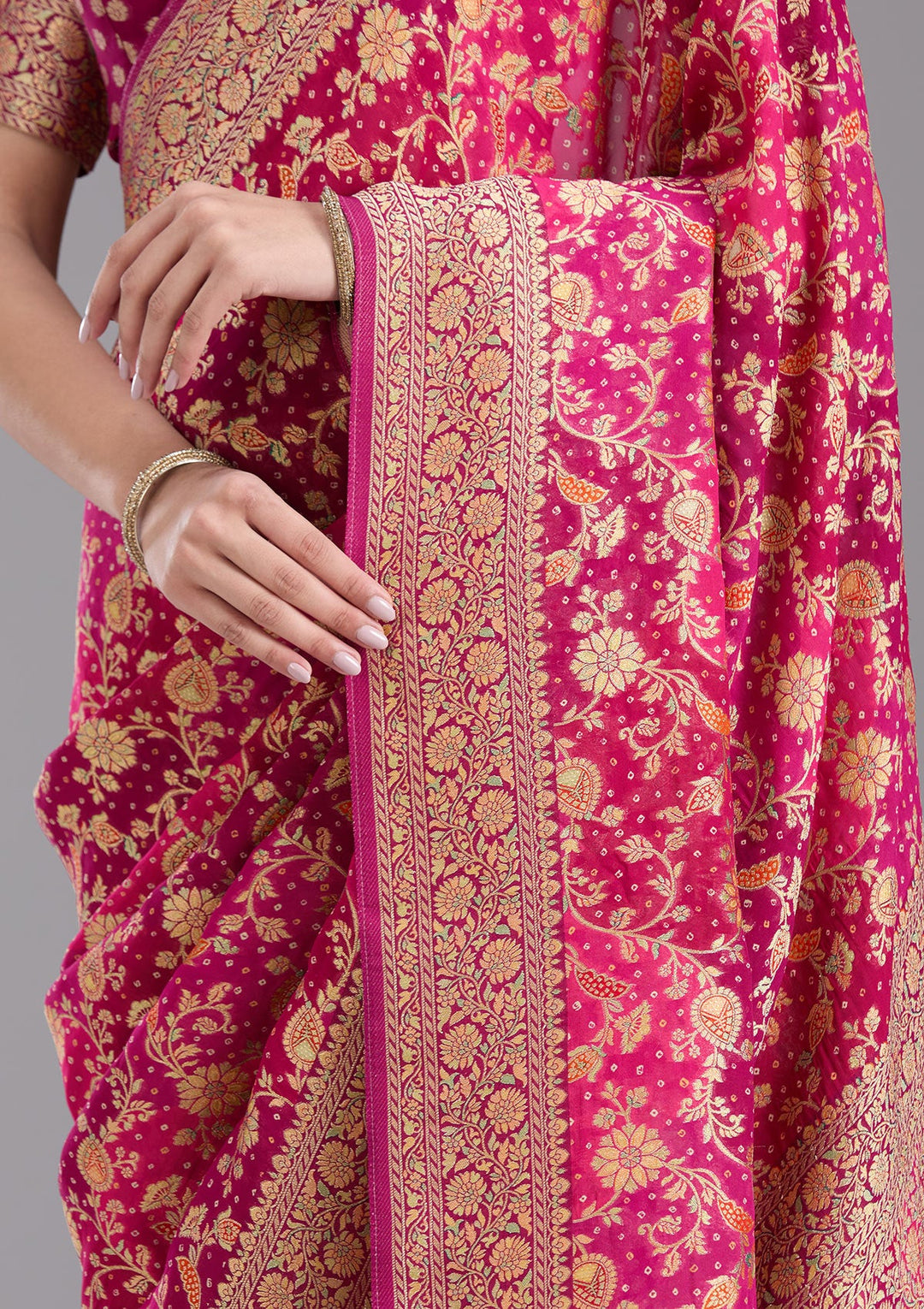 Rani Pink Banarasi Silk Saree-koskii