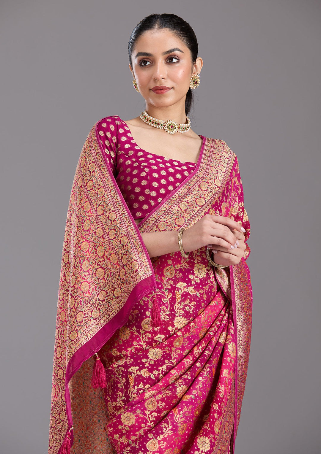 Rani Pink Banarasi Silk Saree-koskii