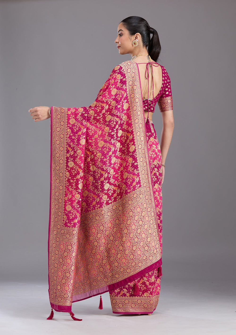 Rani Pink Banarasi Silk Saree-koskii