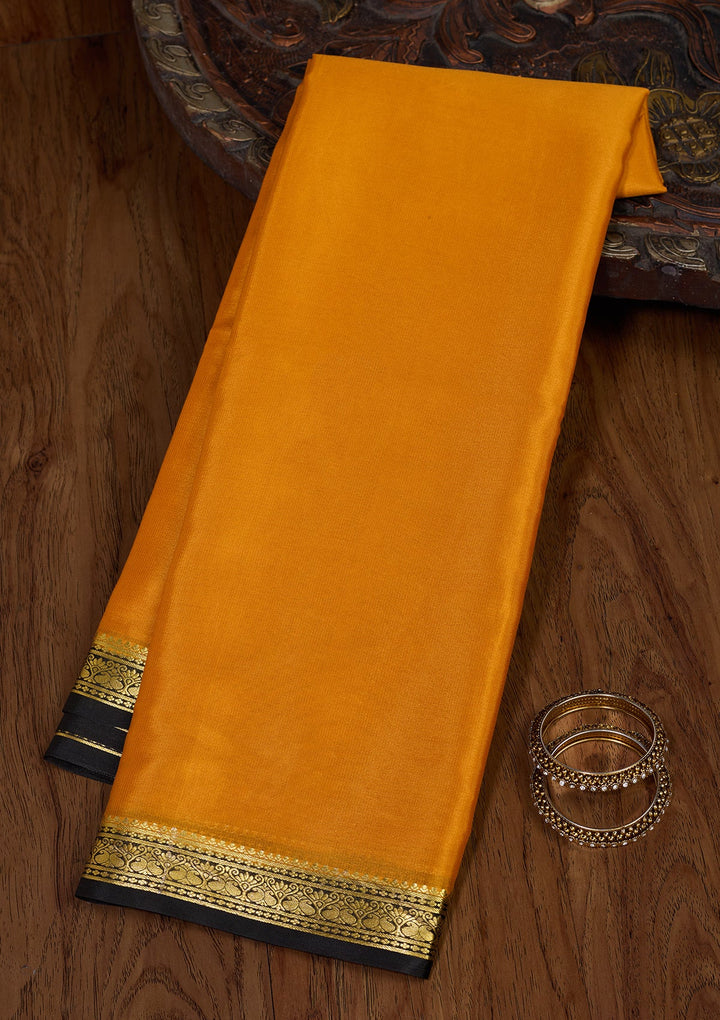 Mustard Zariwork Pure Crepe Silk Saree-Koskii
