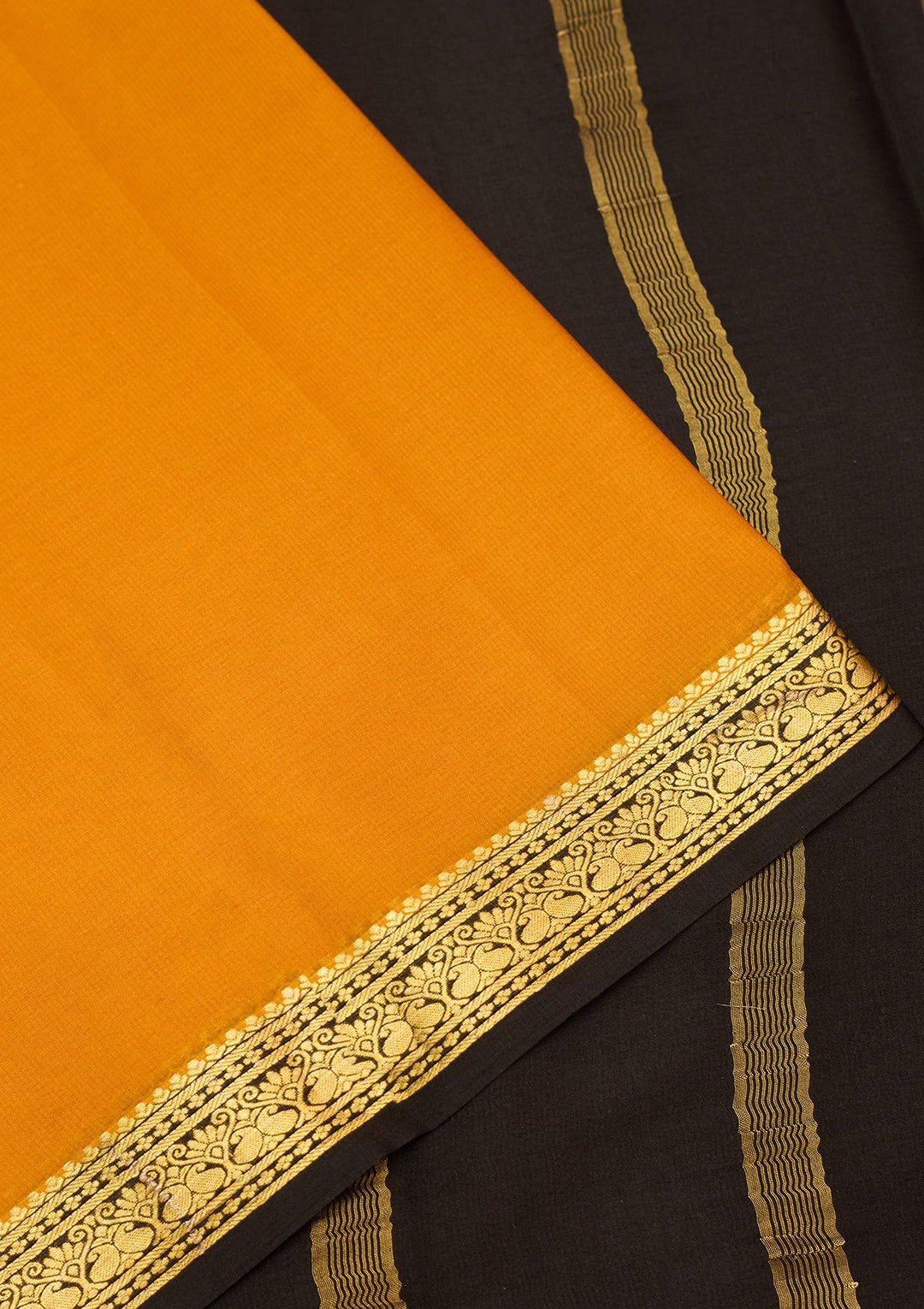 Mustard Zariwork Pure Crepe Silk Saree-Koskii